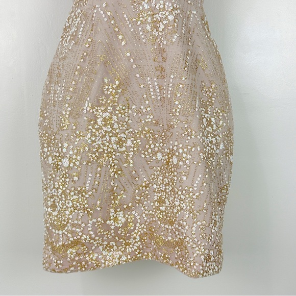 Hello Molly Fig Tree Bodycon Cocktail Mini dress Champagne Gold M - worn once - Picture 10 of 16